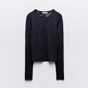 Zara Jacquard Navy Longsleeve Top (semi sheer)